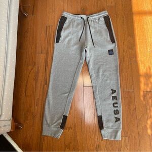 American Eagle Men’s Gray Black Casual Joggers Logo Patches AE USA Medium Tall